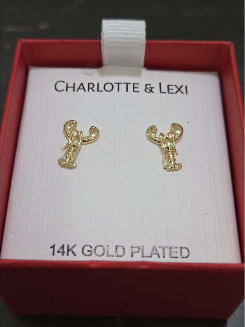 Charlotte & Lexi Lobster Earrings 14K Gold Plated Novelty Pierced Studs